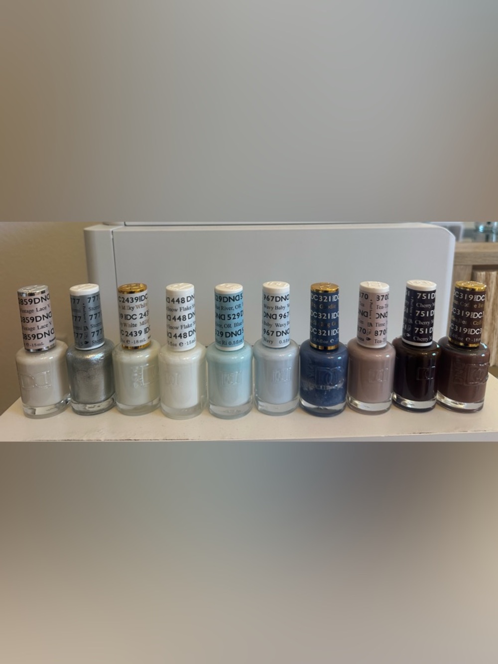 DND Gel Polish Set - White, Light Blue, Navy, brown